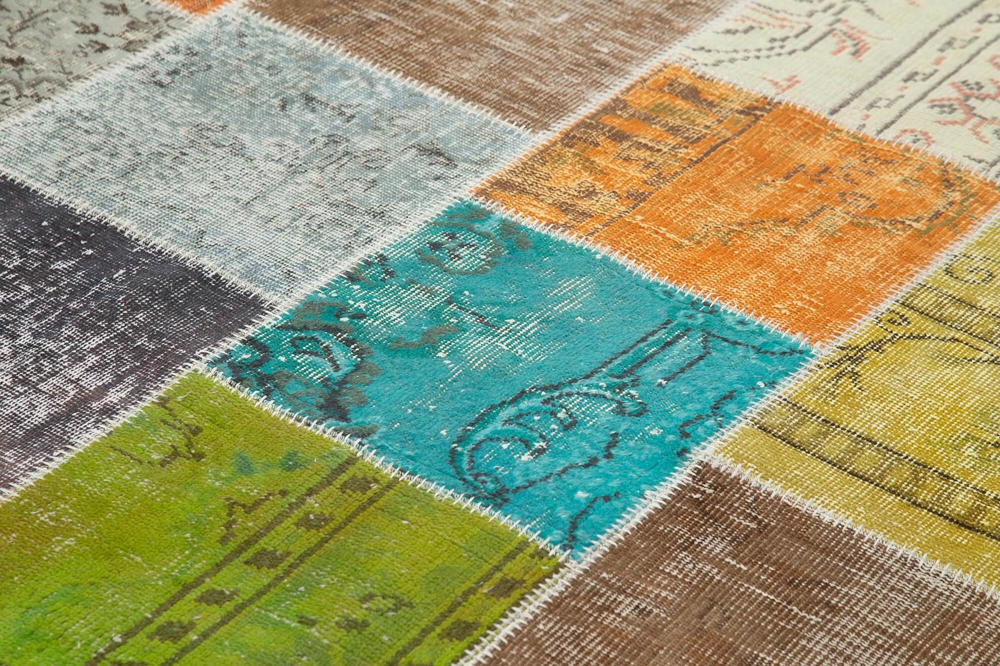 Kırk Yama Gri Patchwork Pamuk Yün El Dokuma Halısı 205x297 Agacan