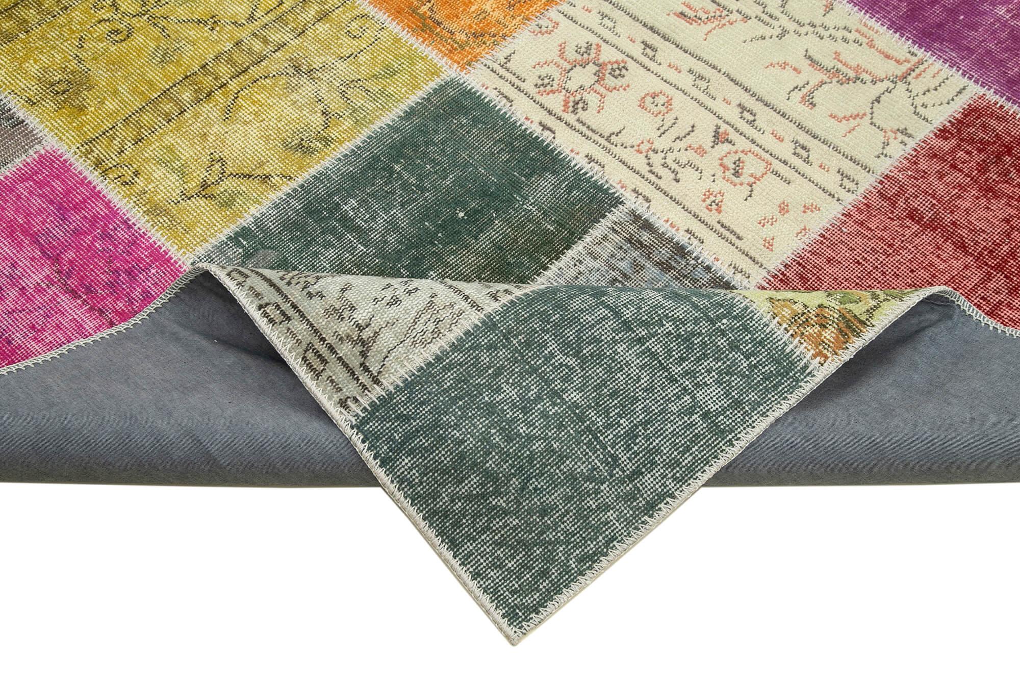 Kırk Yama Gri Patchwork Pamuk Yün El Dokuma Halısı 205x297 Agacan