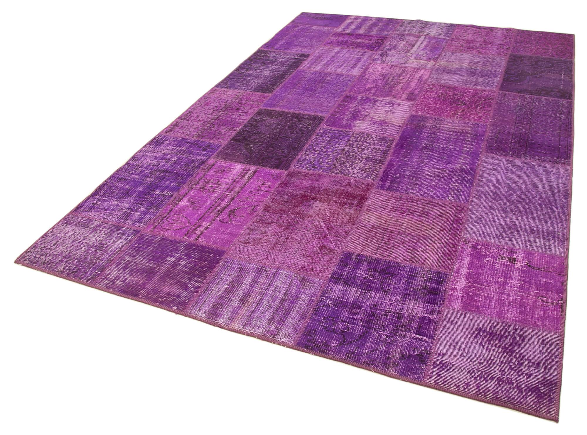 Kırk Yama Mor Patchwork Pamuk Yün El Dokuma Halısı 190x300 Agacan