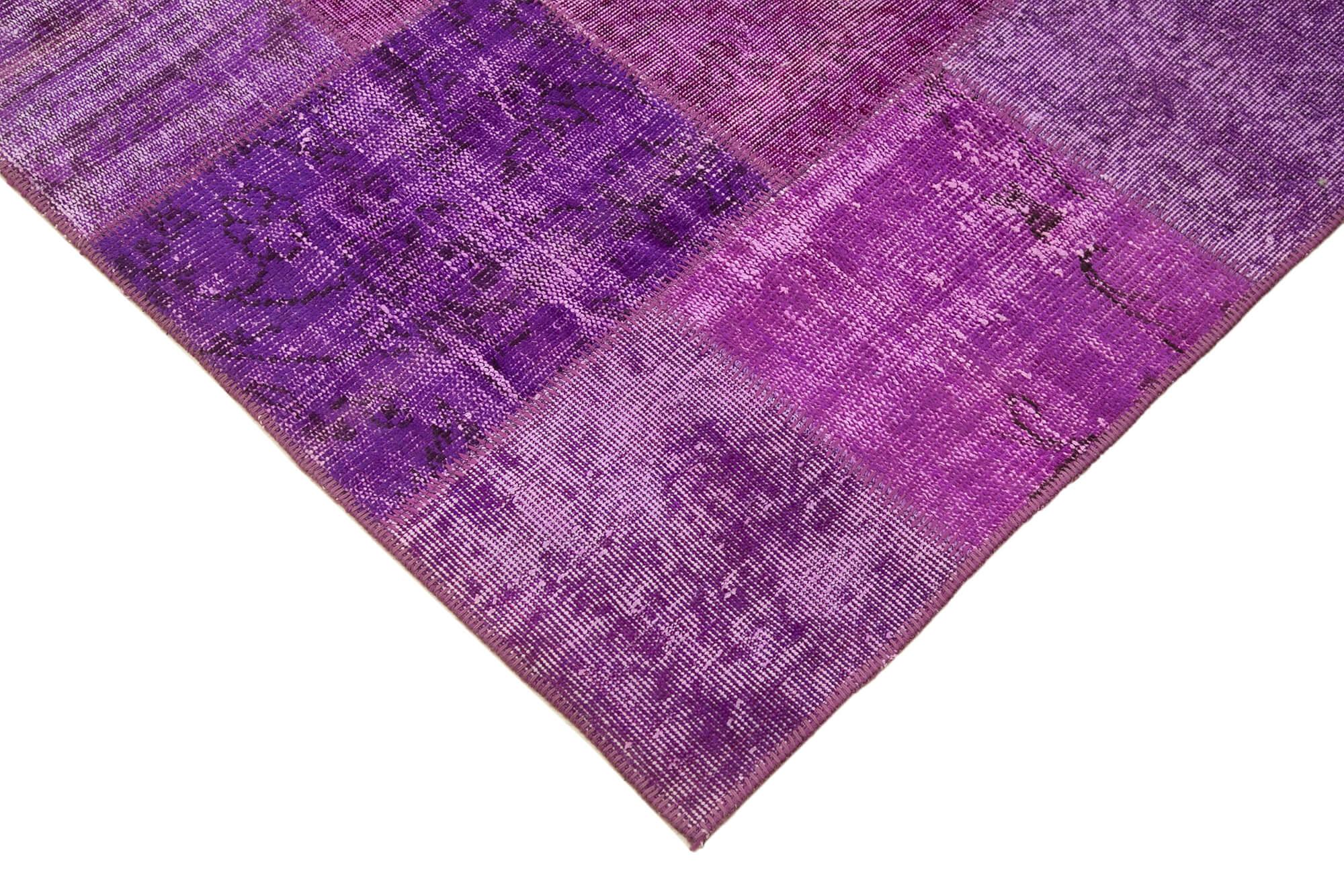 Kırk Yama Mor Patchwork Pamuk Yün El Dokuma Halısı 190x300 Agacan