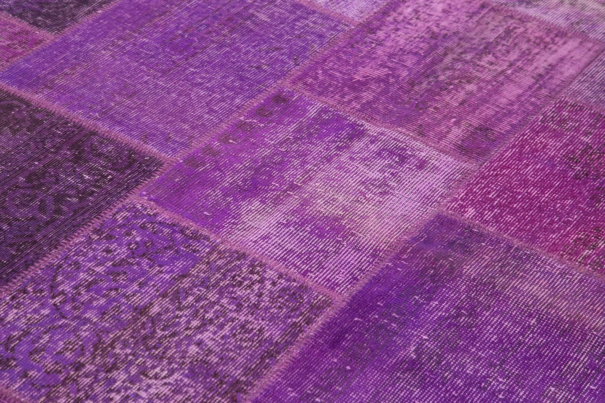 Kırk Yama Mor Patchwork Pamuk Yün El Dokuma Halısı 190x300 Agacan