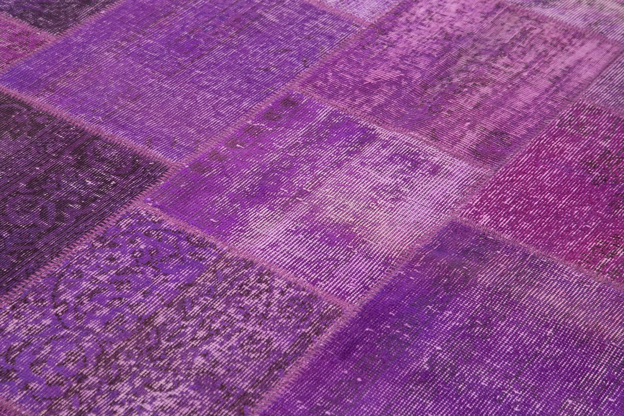 Kırk Yama Mor Patchwork Pamuk Yün El Dokuma Halısı 190x300 Agacan
