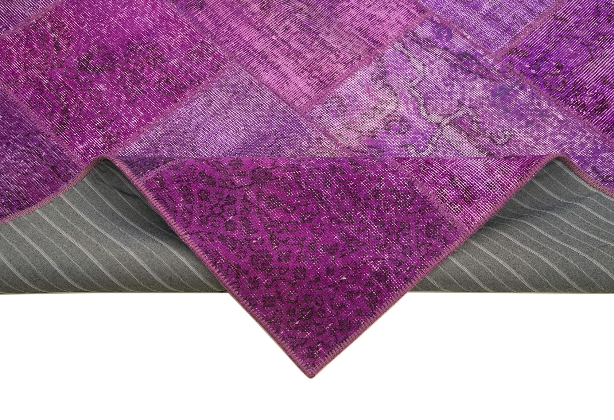 Kırk Yama Mor Patchwork Pamuk Yün El Dokuma Halısı 190x300 Agacan
