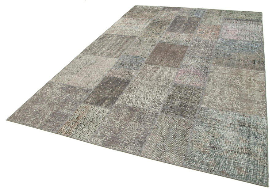 Kırk Yama Gri Patchwork Pamuk Yün El Dokuma Halısı 200x297 Agacan