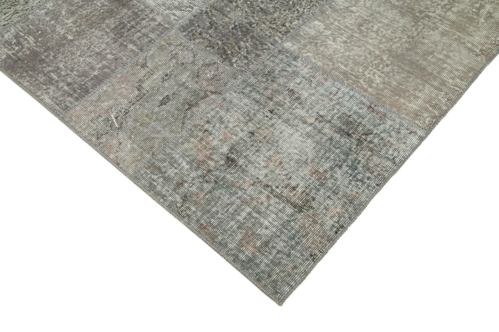 Kırk Yama Gri Patchwork Pamuk Yün El Dokuma Halısı 200x297 Agacan