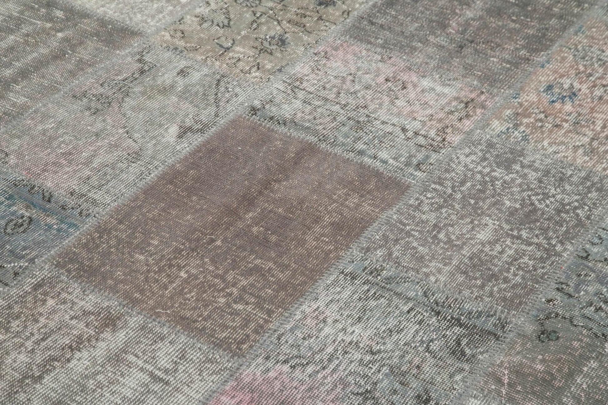 Kırk Yama Gri Patchwork Pamuk Yün El Dokuma Halısı 200x297 Agacan
