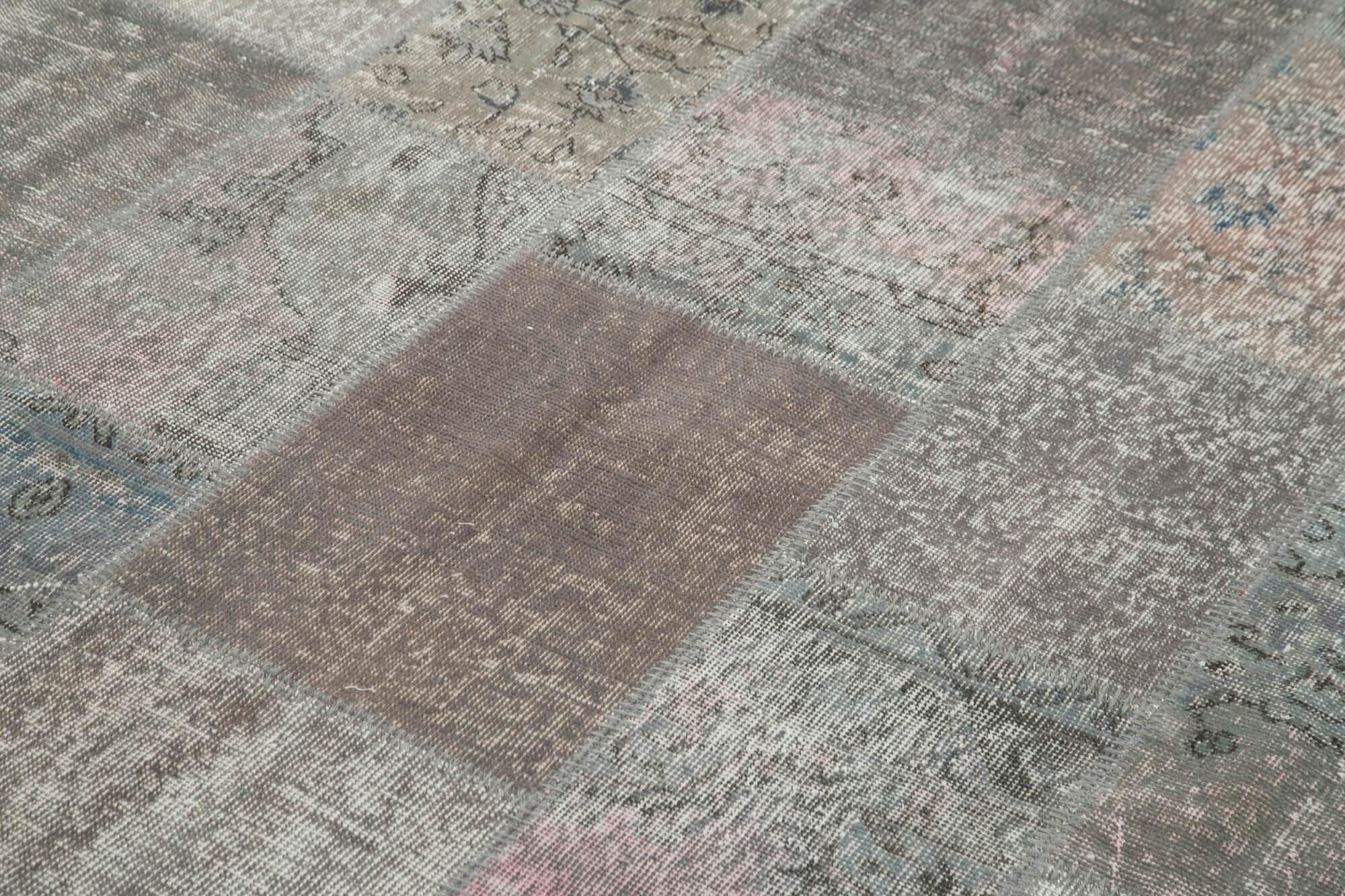 Kırk Yama Gri Patchwork Pamuk Yün El Dokuma Halısı 200x297 Agacan
