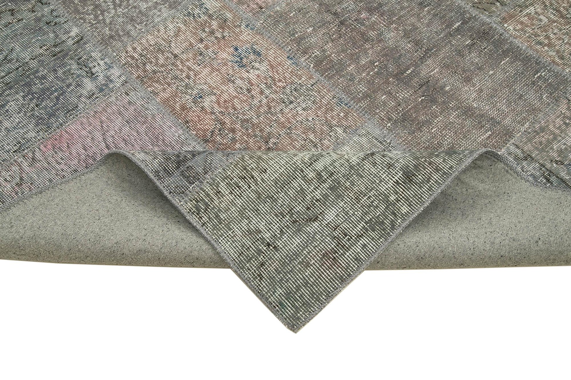 Kırk Yama Gri Patchwork Pamuk Yün El Dokuma Halısı 200x297 Agacan