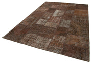 Kırk Yama Kahverengi Patchwork Pamuk Yün El Dokuma Halısı 204x302 Agacan