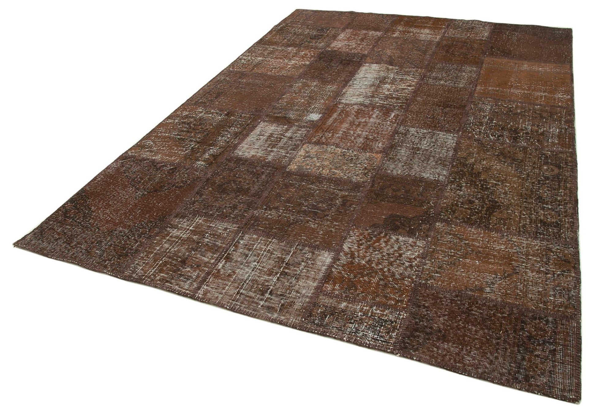 Kırk Yama Kahverengi Patchwork Pamuk Yün El Dokuma Halısı 204x302 Agacan