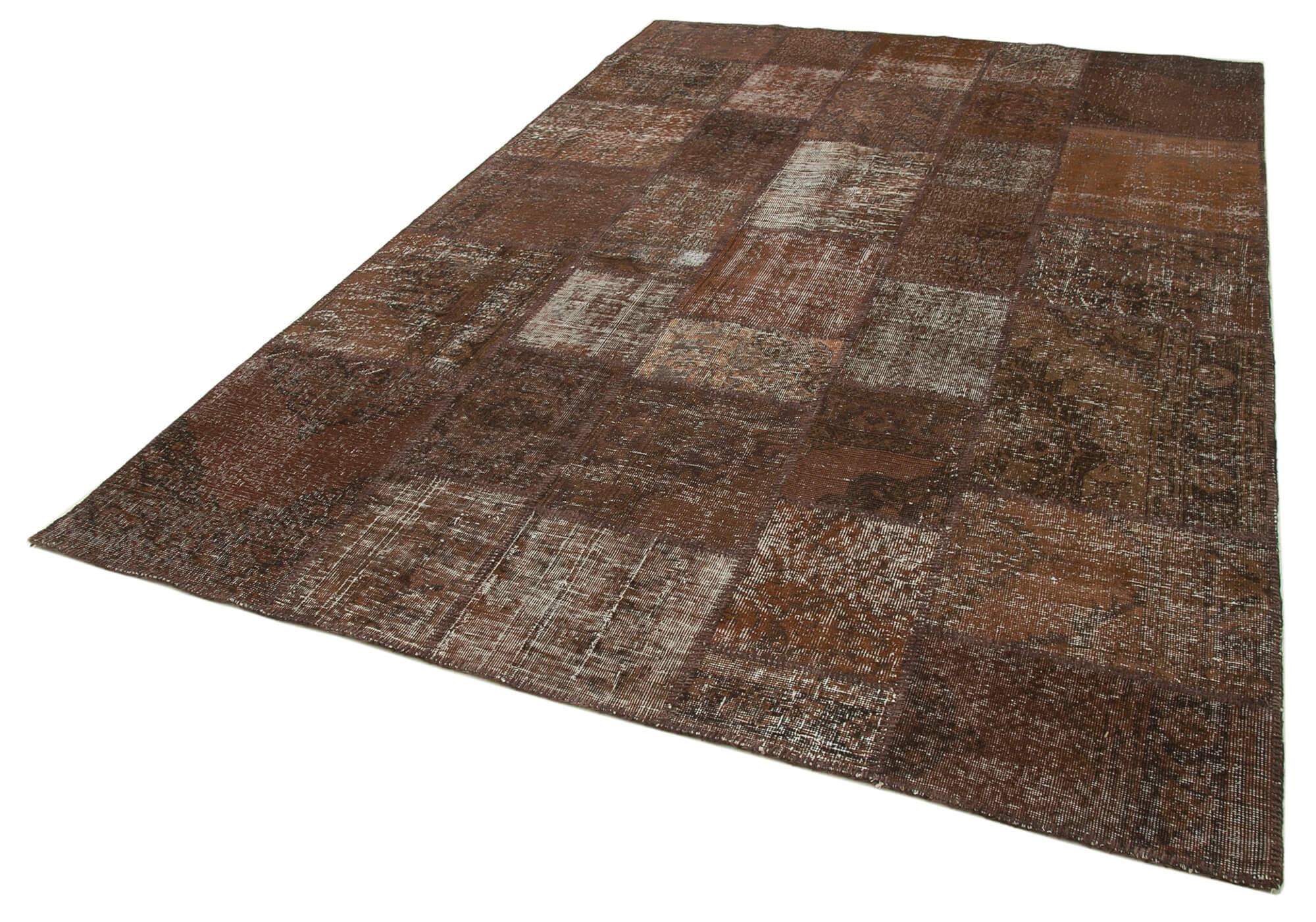 Kırk Yama Kahverengi Patchwork Pamuk Yün El Dokuma Halısı 204x302 Agacan