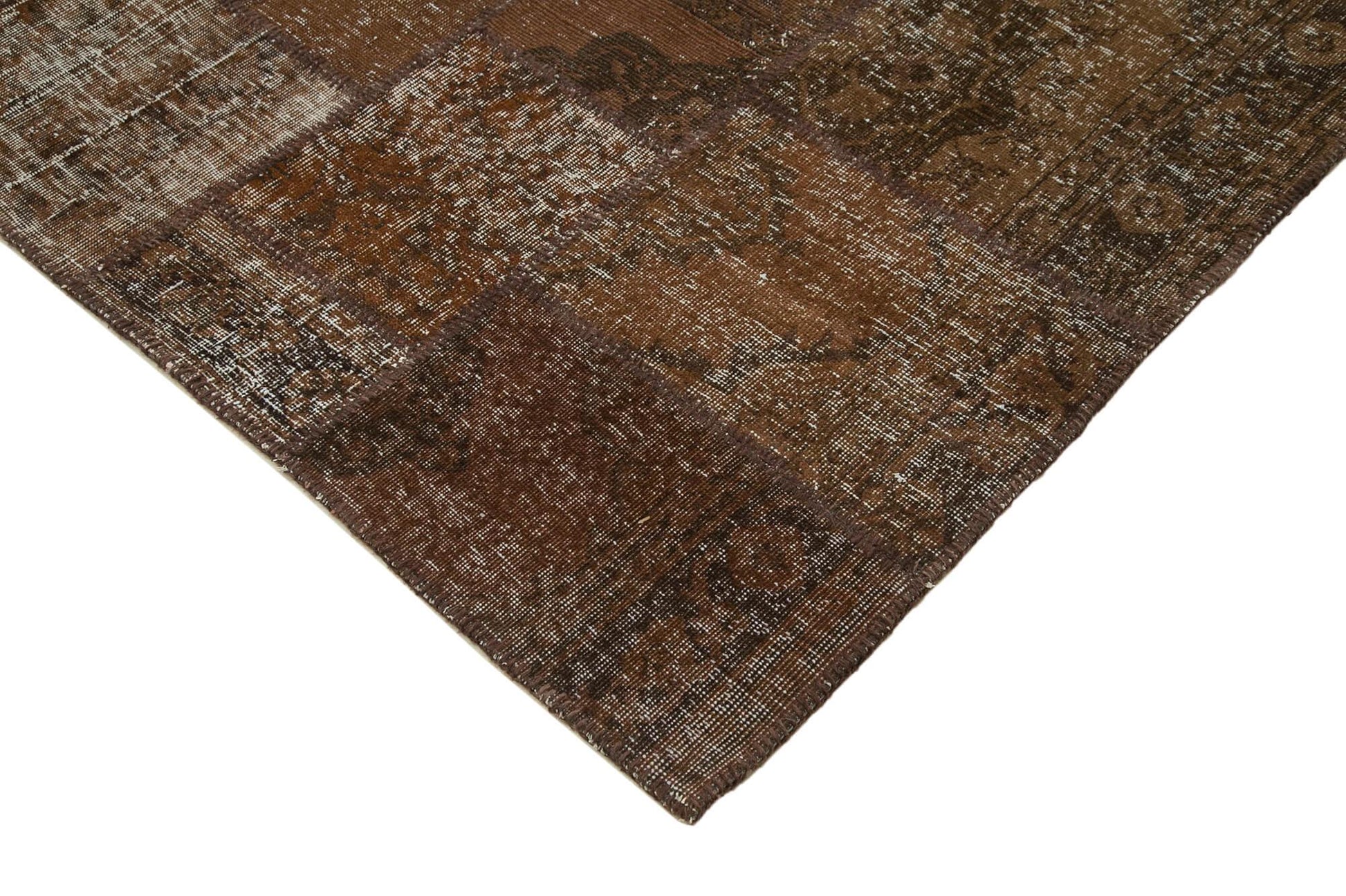 Kırk Yama Kahverengi Patchwork Pamuk Yün El Dokuma Halısı 204x302 Agacan