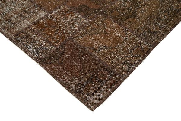 Kırk Yama Kahverengi Patchwork Pamuk Yün El Dokuma Halısı 204x302 Agacan