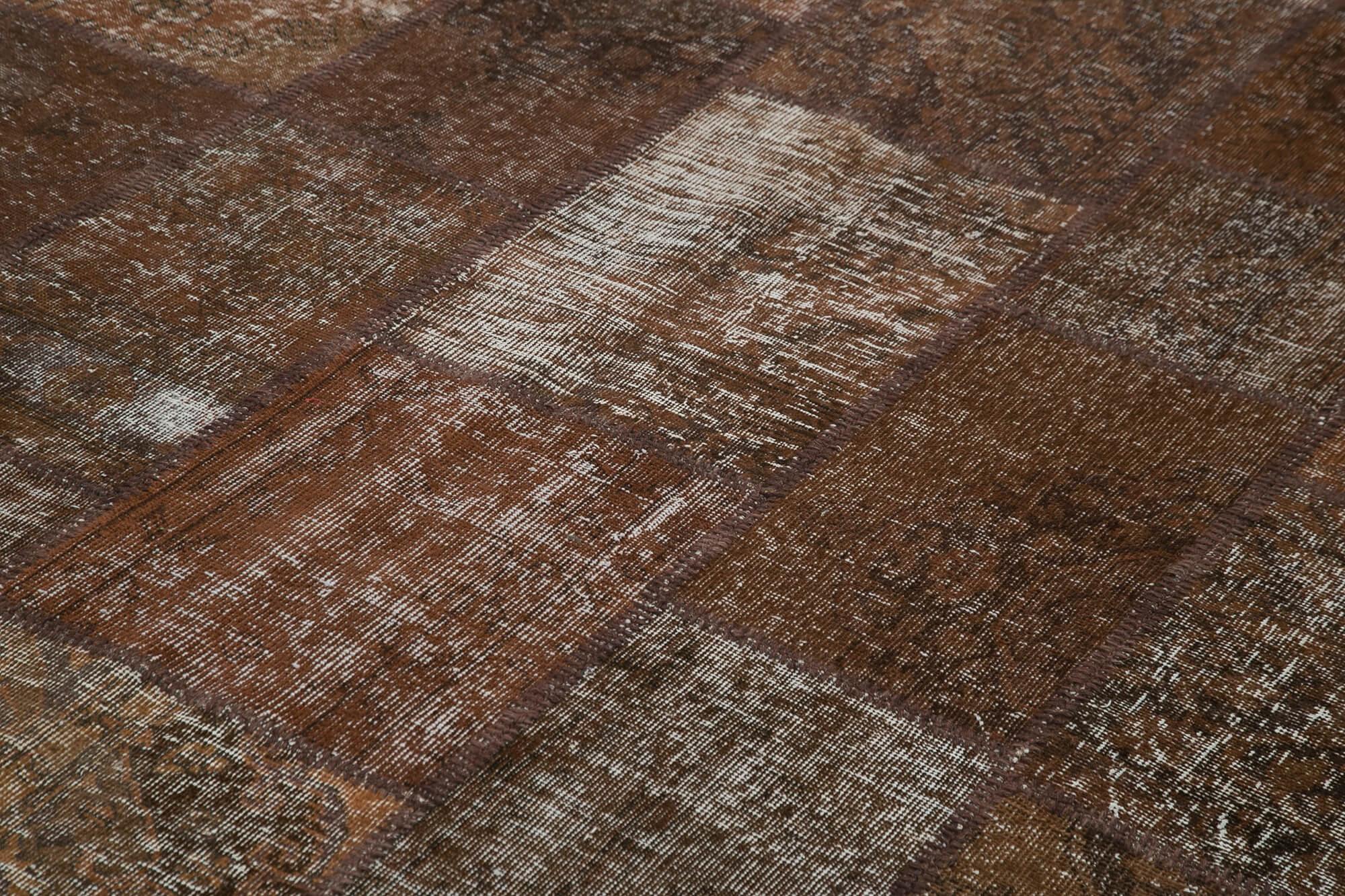 Kırk Yama Kahverengi Patchwork Pamuk Yün El Dokuma Halısı 204x302 Agacan