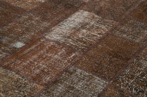 Kırk Yama Kahverengi Patchwork Pamuk Yün El Dokuma Halısı 204x302 Agacan