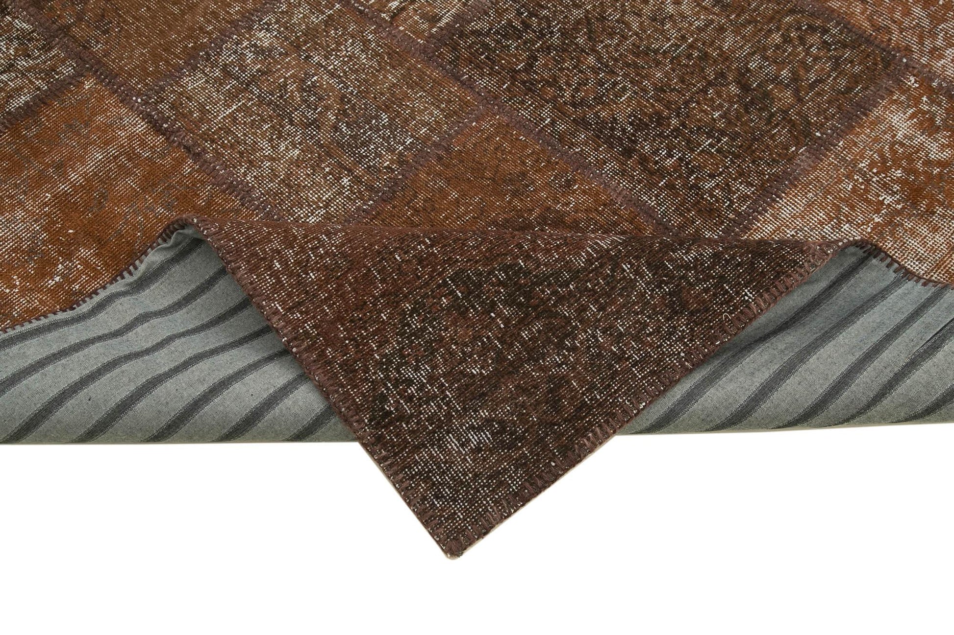 Kırk Yama Kahverengi Patchwork Pamuk Yün El Dokuma Halısı 204x302 Agacan