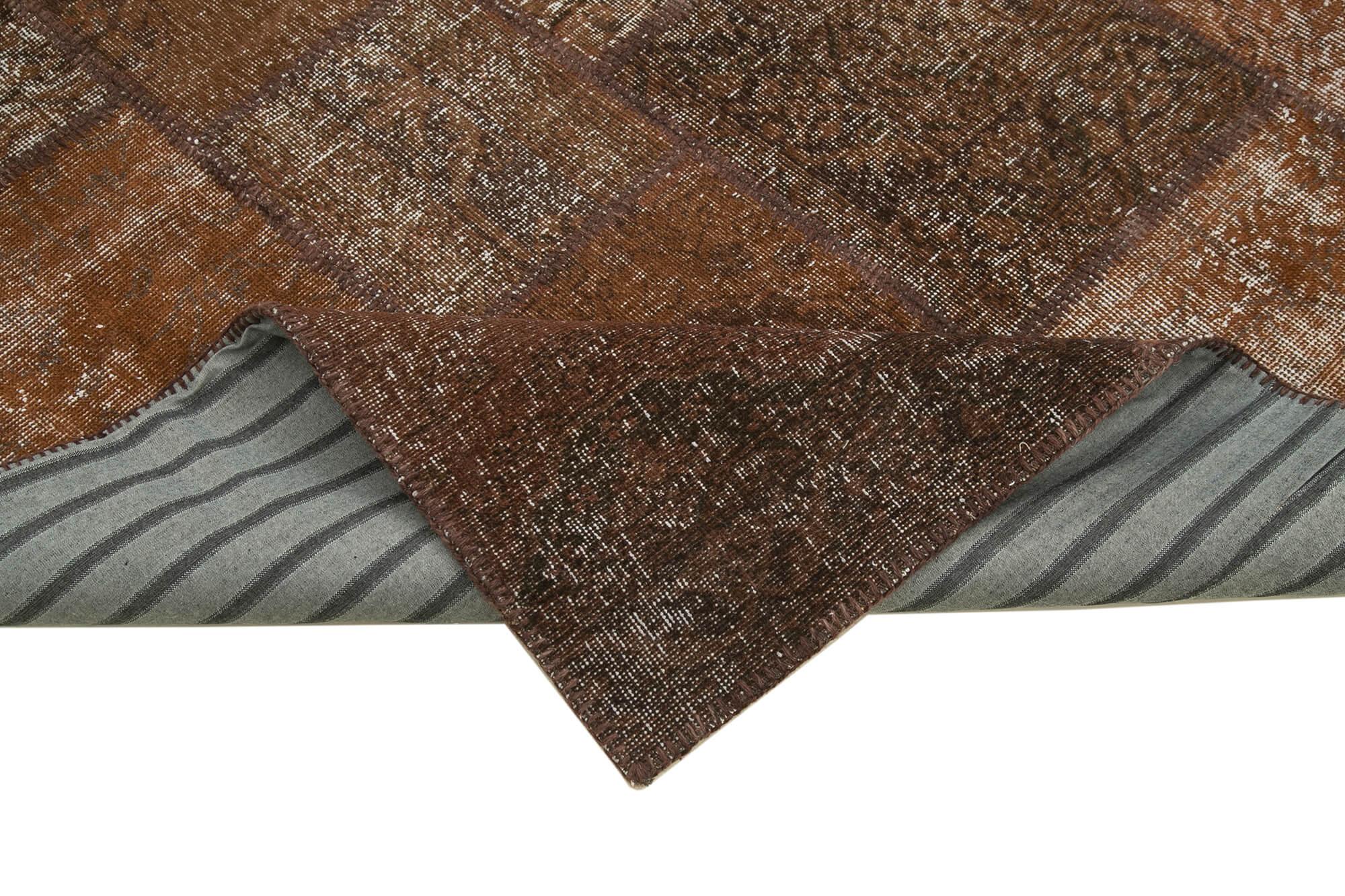 Kırk Yama Kahverengi Patchwork Pamuk Yün El Dokuma Halısı 204x302 Agacan