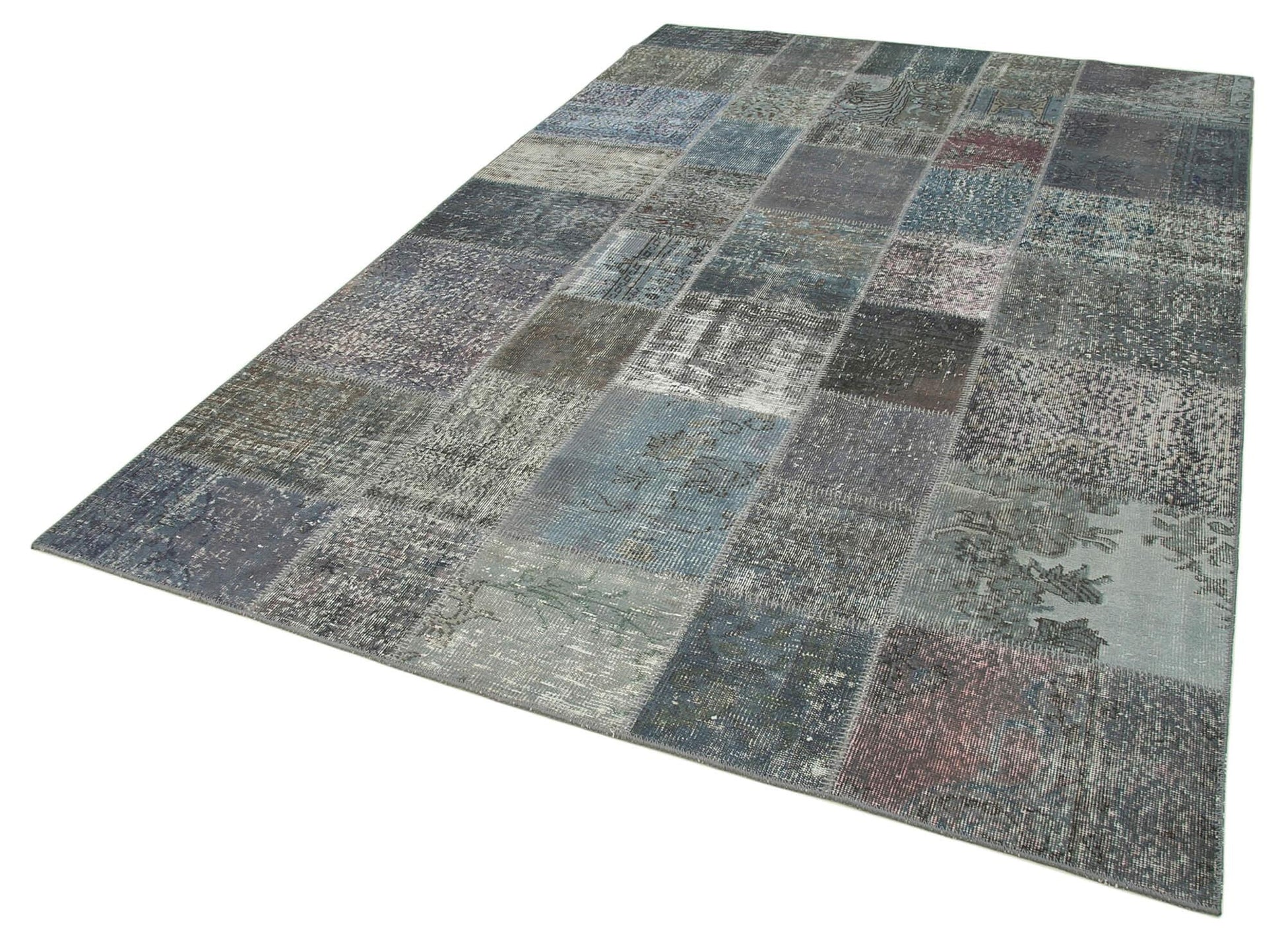 Kırk Yama Gri Patchwork Pamuk Yün El Dokuma Halısı 197x300 Agacan