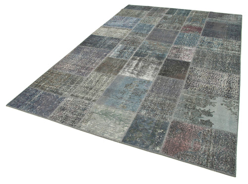 Kırk Yama Gri Patchwork Pamuk Yün El Dokuma Halısı 197x300 Agacan