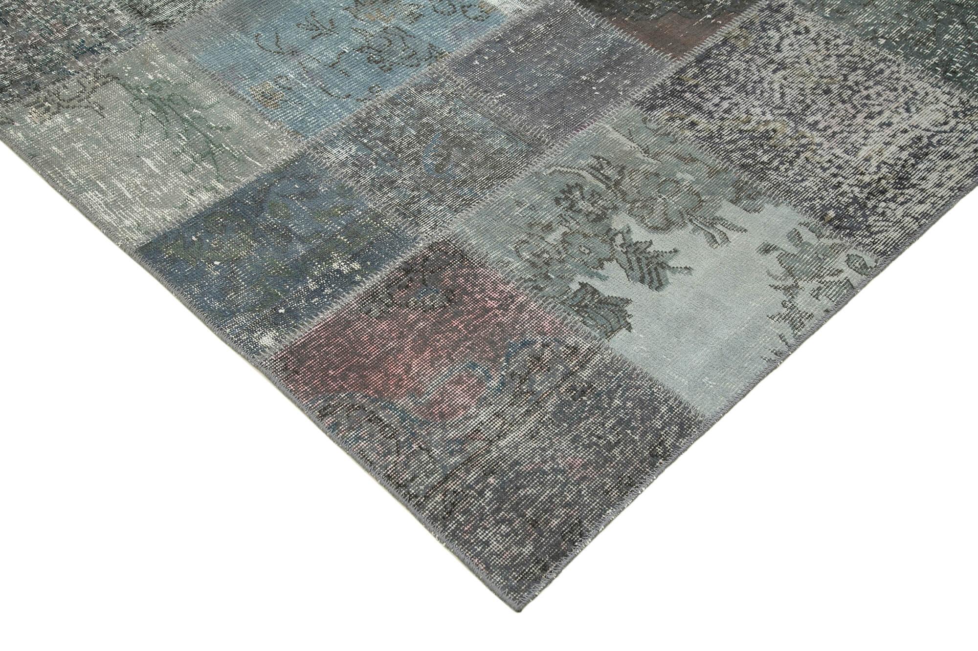 Kırk Yama Gri Patchwork Pamuk Yün El Dokuma Halısı 197x300 Agacan