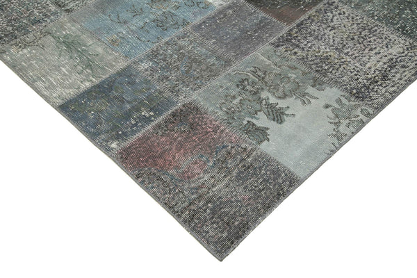 Kırk Yama Gri Patchwork Pamuk Yün El Dokuma Halısı 197x300 Agacan