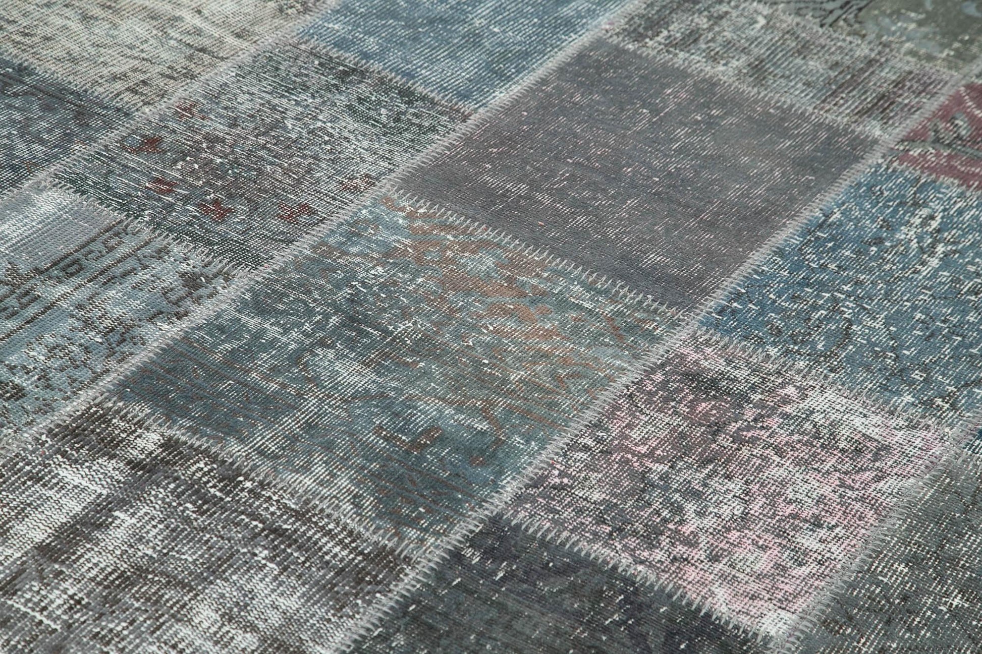 Kırk Yama Gri Patchwork Pamuk Yün El Dokuma Halısı 197x300 Agacan