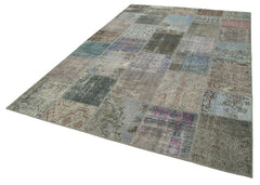 Kırk Yama Gri Patchwork Pamuk Yün El Dokuma Halısı 205x300 Agacan