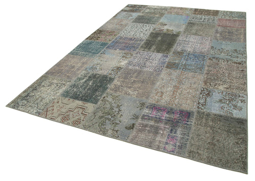 Kırk Yama Gri Patchwork Pamuk Yün El Dokuma Halısı 205x300 Agacan