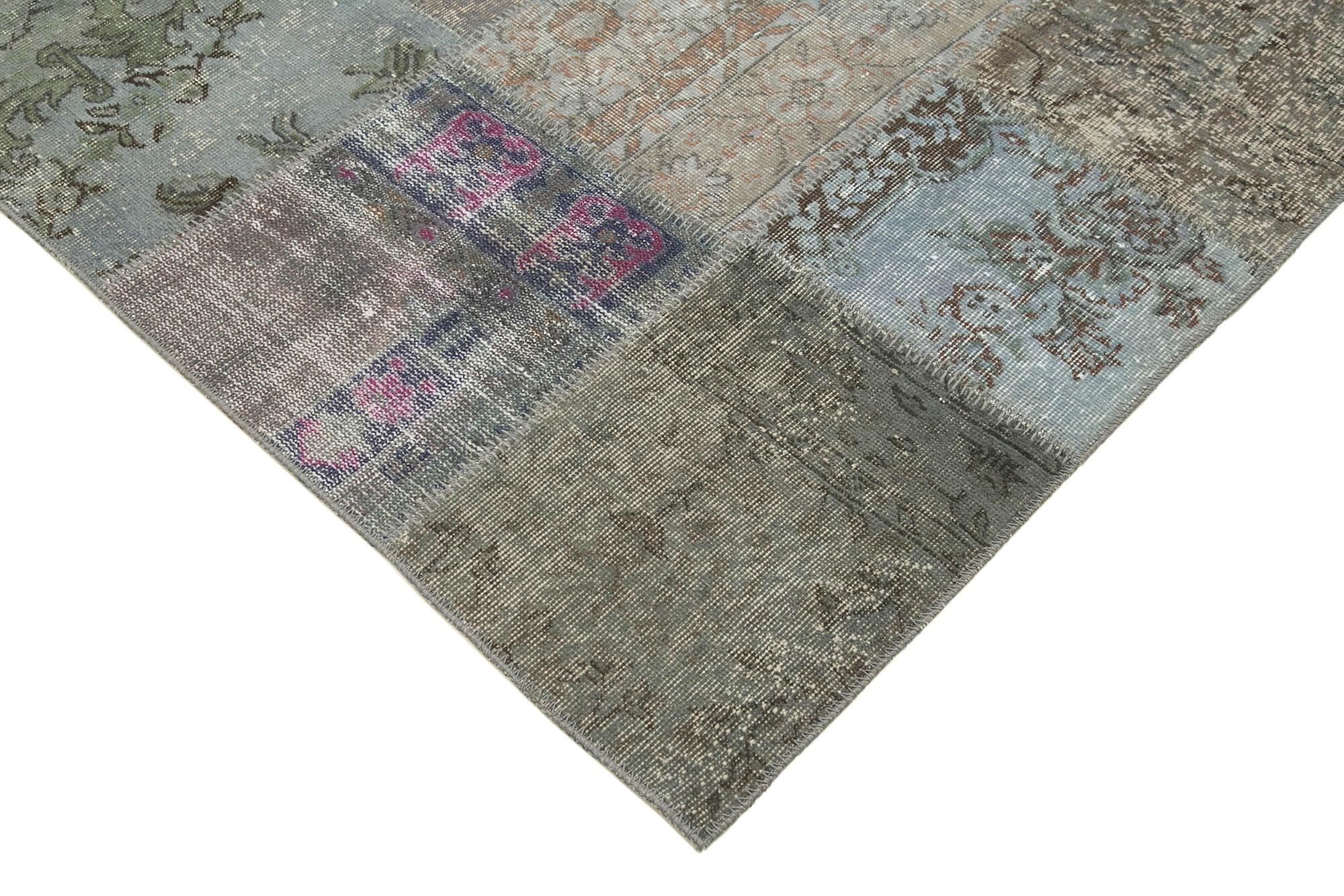 Kırk Yama Gri Patchwork Pamuk Yün El Dokuma Halısı 205x300 Agacan
