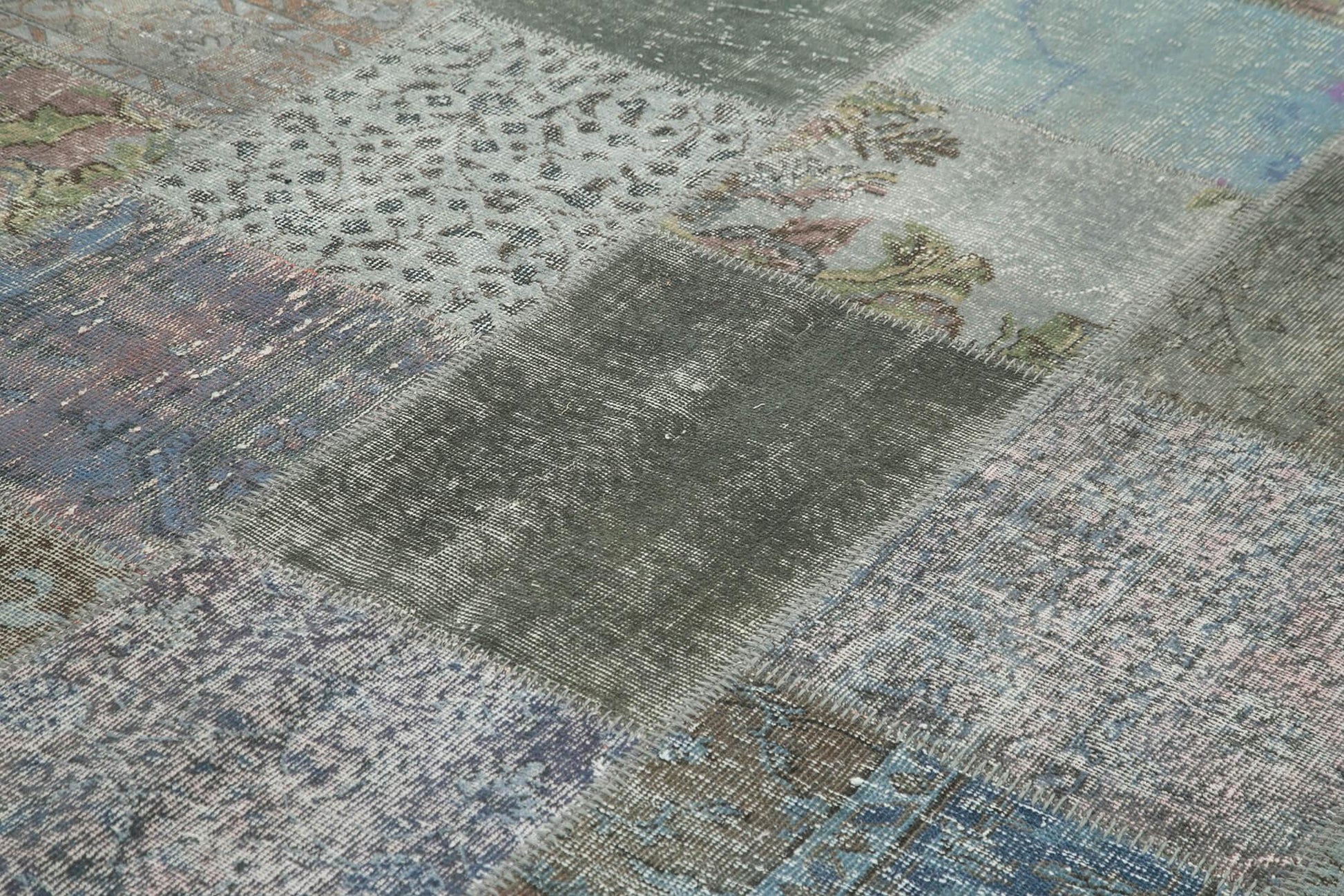 Kırk Yama Gri Patchwork Pamuk Yün El Dokuma Halısı 205x300 Agacan