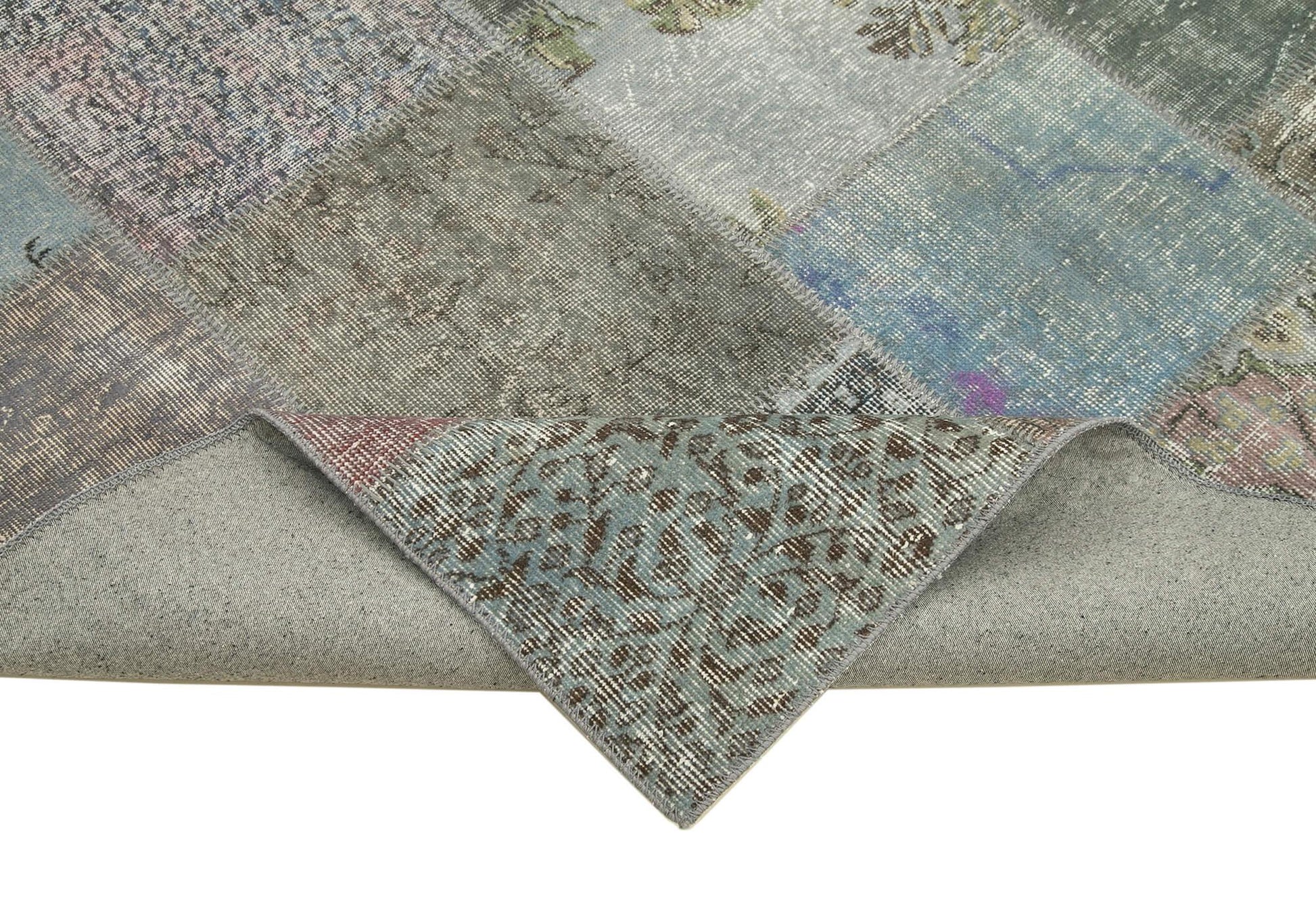 Kırk Yama Gri Patchwork Pamuk Yün El Dokuma Halısı 205x300 Agacan