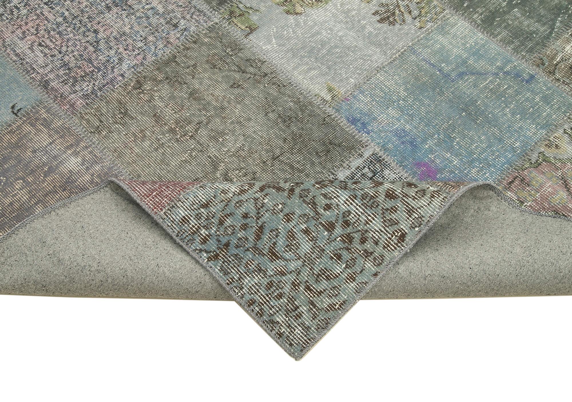 Kırk Yama Gri Patchwork Pamuk Yün El Dokuma Halısı 205x300 Agacan