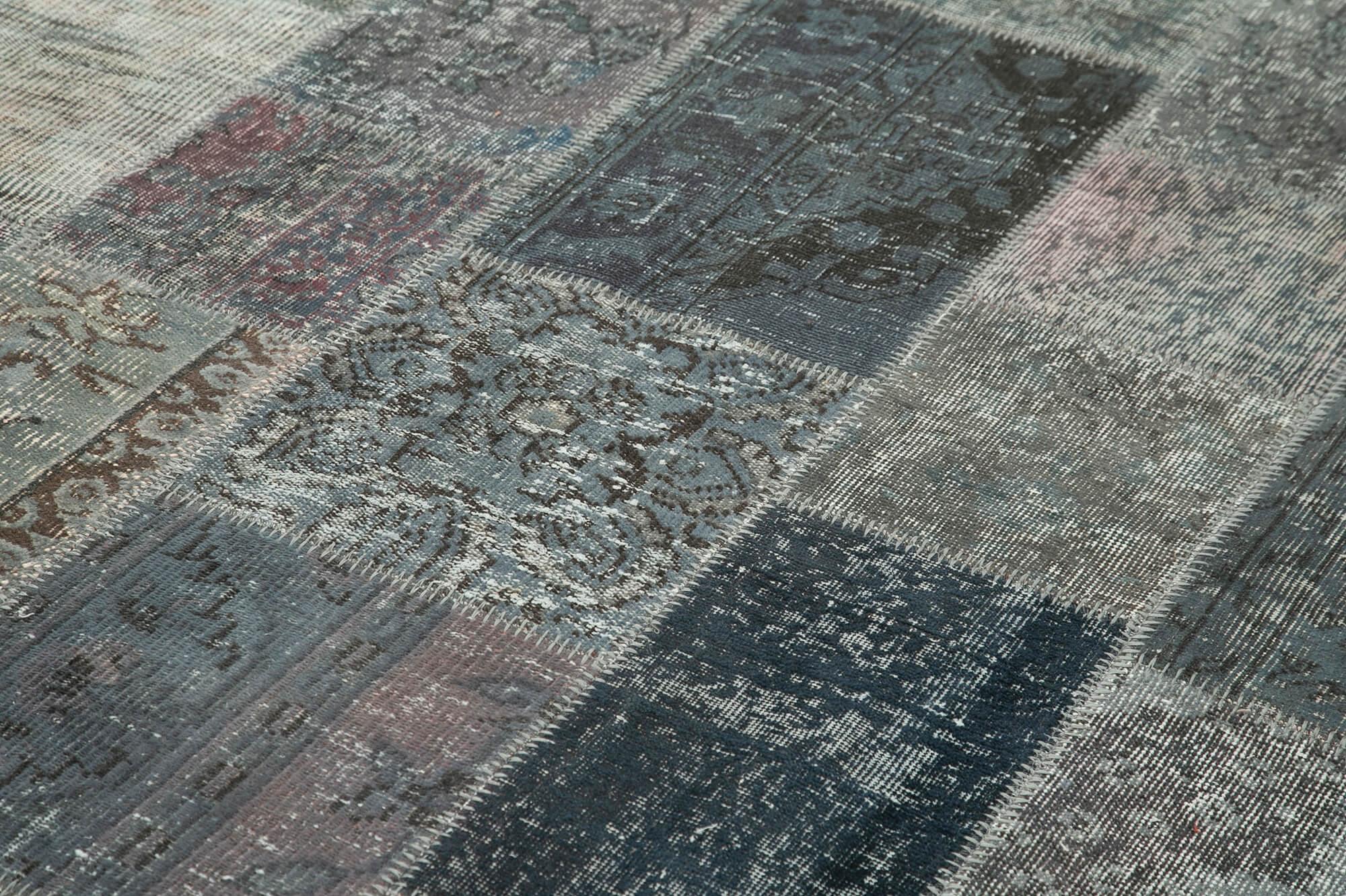 Kırk Yama Gri Patchwork Pamuk Yün El Dokuma Halısı 200x300 Agacan
