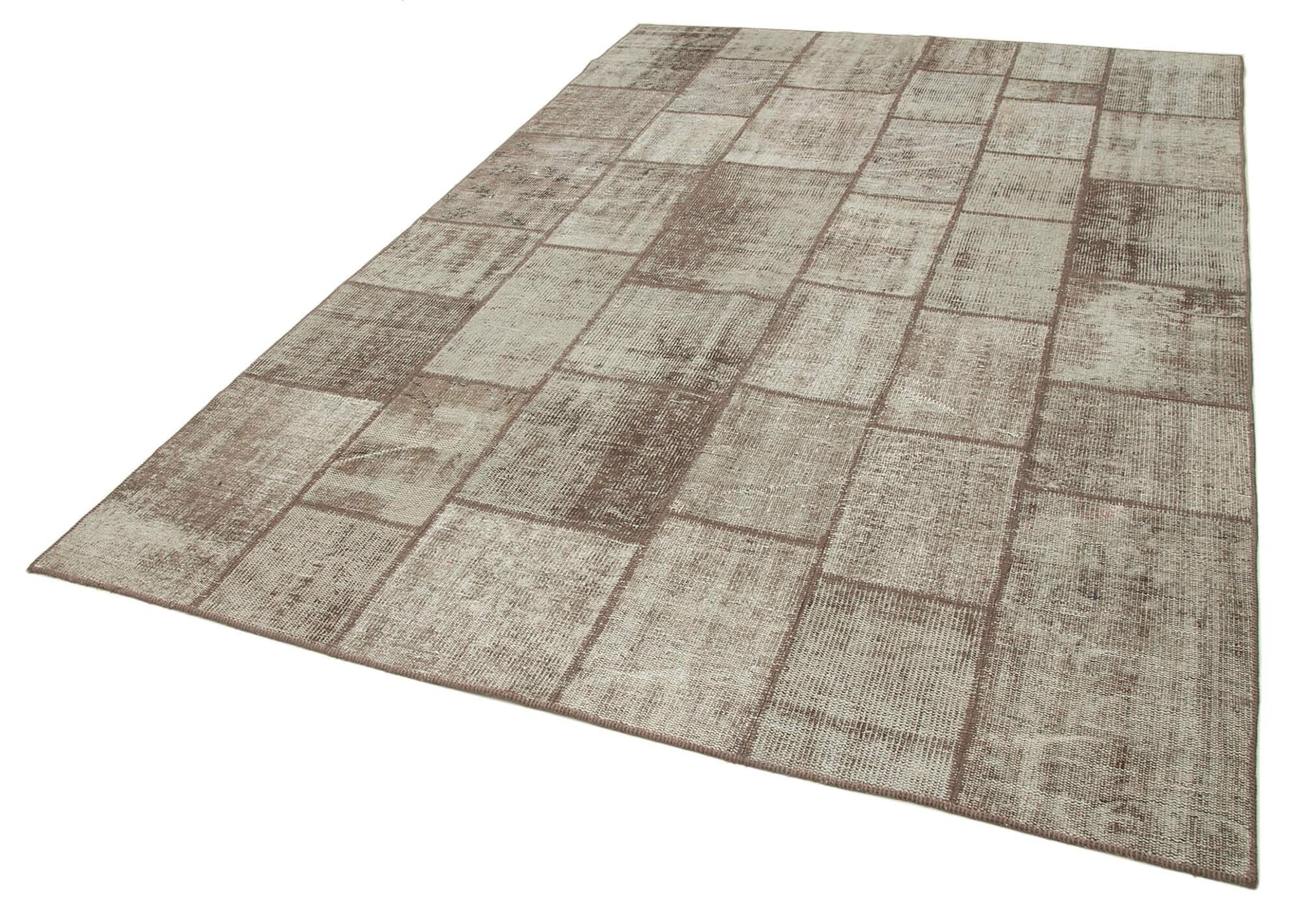 Kırk Yama Kahverengi Patchwork Pamuk Yün El Dokuma Halısı 202x297 Agacan