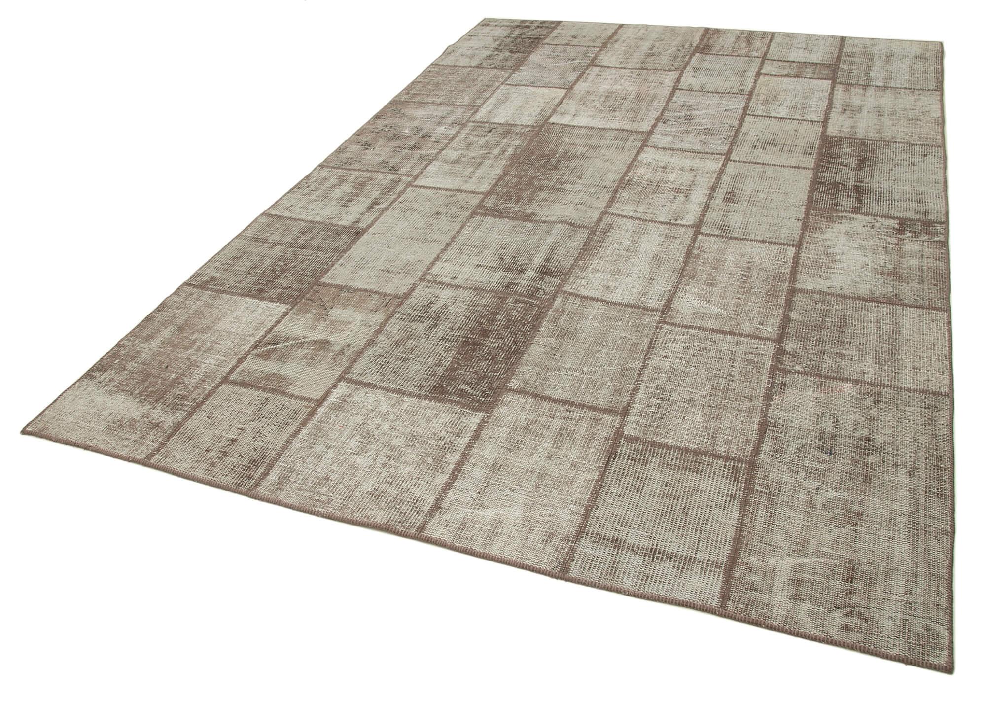 Kırk Yama Kahverengi Patchwork Pamuk Yün El Dokuma Halısı 202x297 Agacan