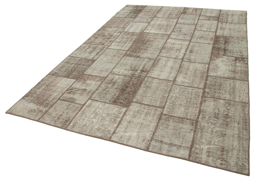 Kırk Yama Kahverengi Patchwork Pamuk Yün El Dokuma Halısı 202x297 Agacan