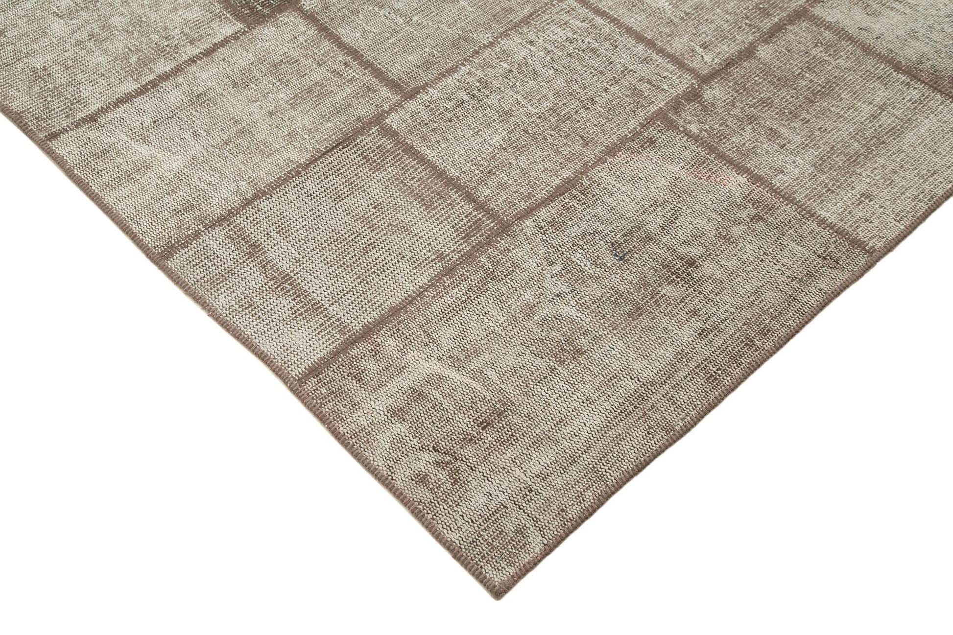 Kırk Yama Kahverengi Patchwork Pamuk Yün El Dokuma Halısı 202x297 Agacan