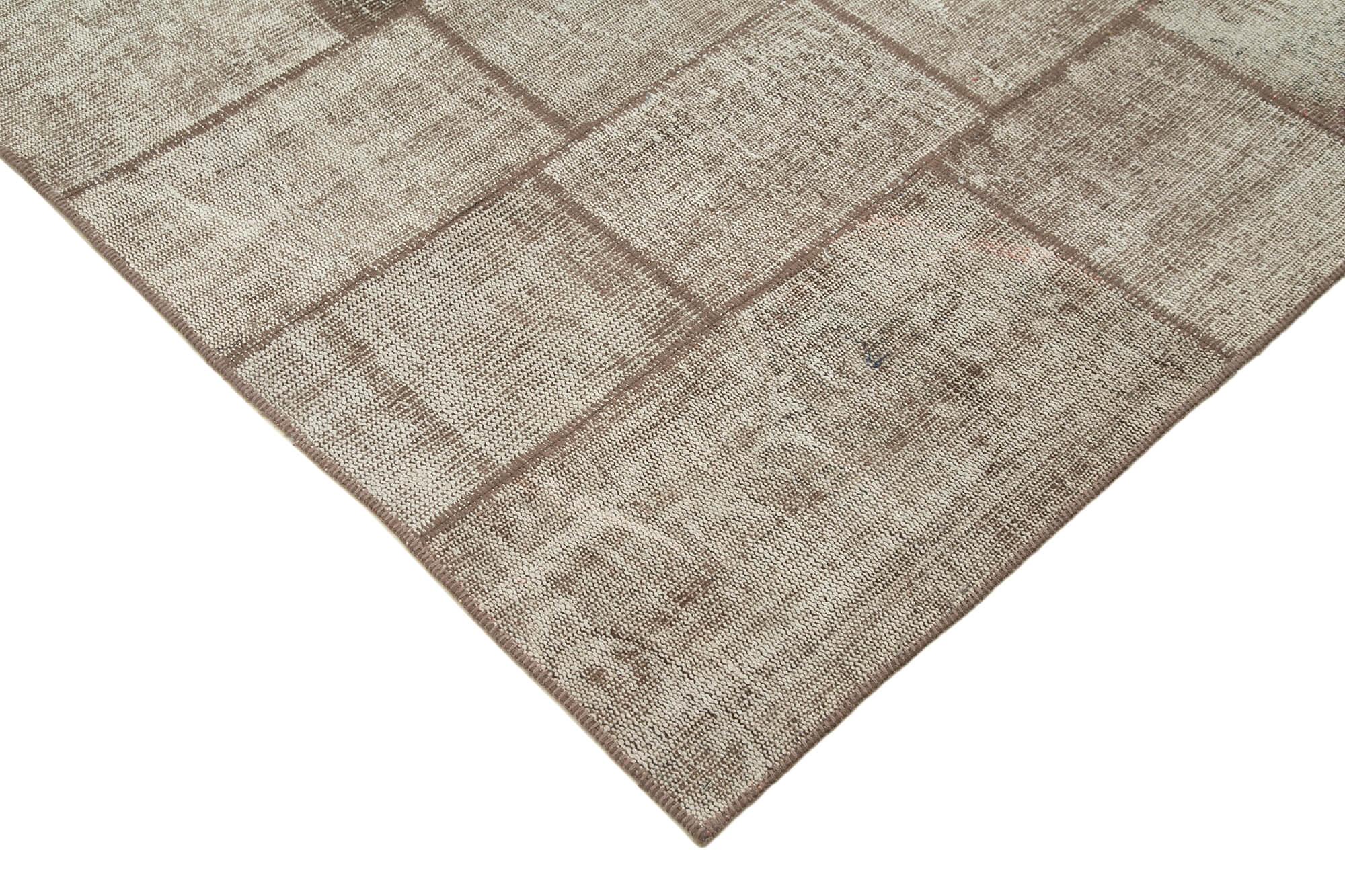 Kırk Yama Kahverengi Patchwork Pamuk Yün El Dokuma Halısı 202x297 Agacan