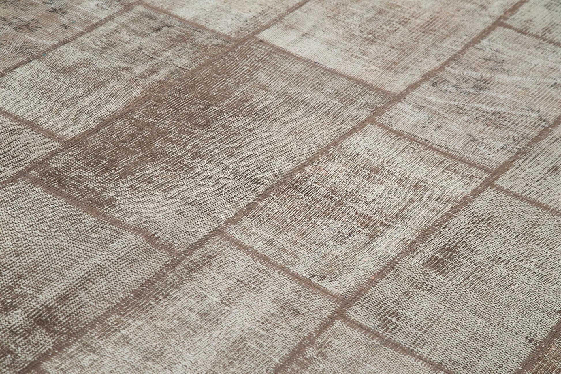 Kırk Yama Kahverengi Patchwork Pamuk Yün El Dokuma Halısı 202x297 Agacan