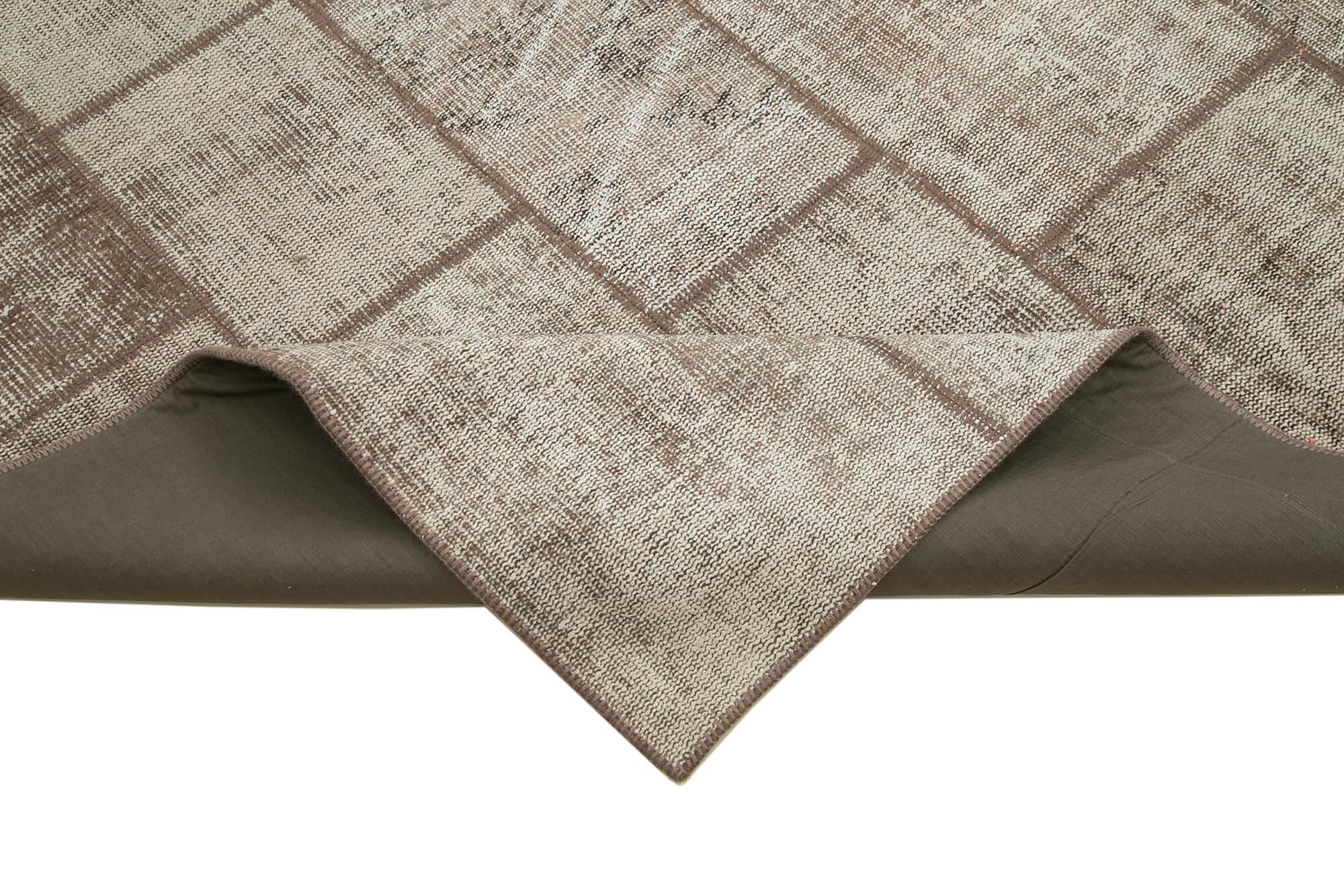 Kırk Yama Kahverengi Patchwork Pamuk Yün El Dokuma Halısı 202x297 Agacan