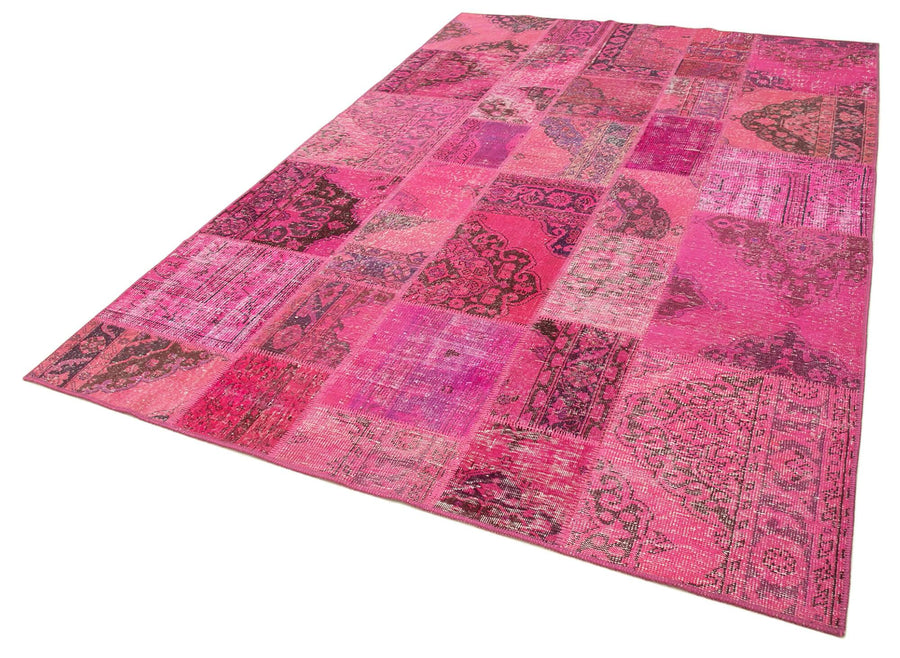 Kırk Yama Pembe Patchwork Pamuk Yün El Dokuma Halısı 200x300 Agacan