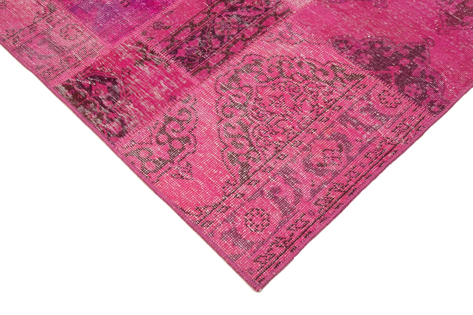 Kırk Yama Pembe Patchwork Pamuk Yün El Dokuma Halısı 200x300 Agacan