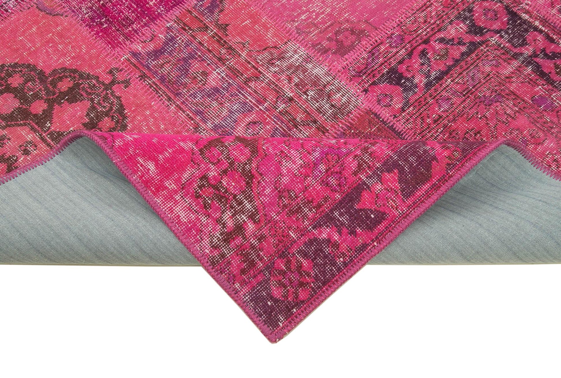 Kırk Yama Pembe Patchwork Pamuk Yün El Dokuma Halısı 200x300 Agacan