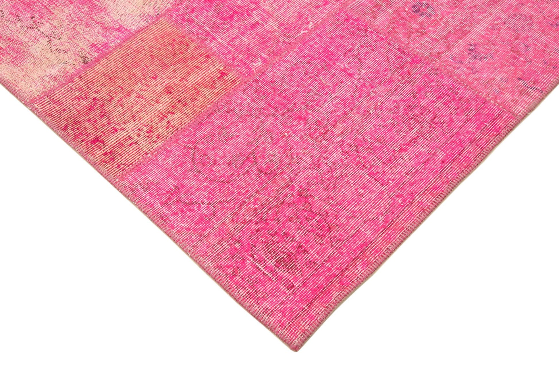 Kırk Yama Pembe Patchwork Pamuk Yün El Dokuma Halısı 203x300 Agacan