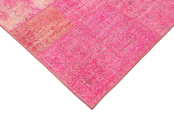 Kırk Yama Pembe Patchwork Pamuk Yün El Dokuma Halısı 203x300 Agacan