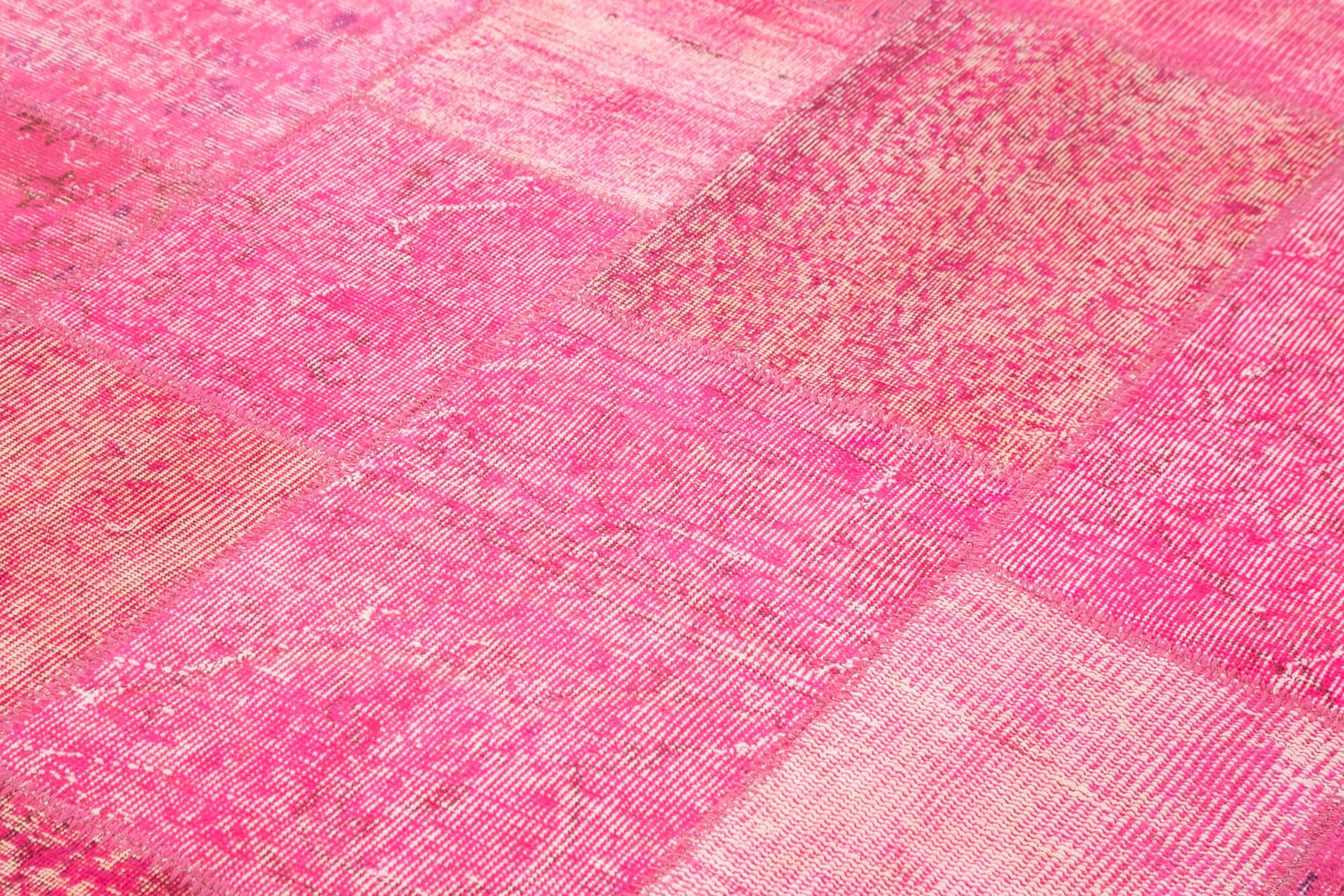 Kırk Yama Pembe Patchwork Pamuk Yün El Dokuma Halısı 203x300 Agacan