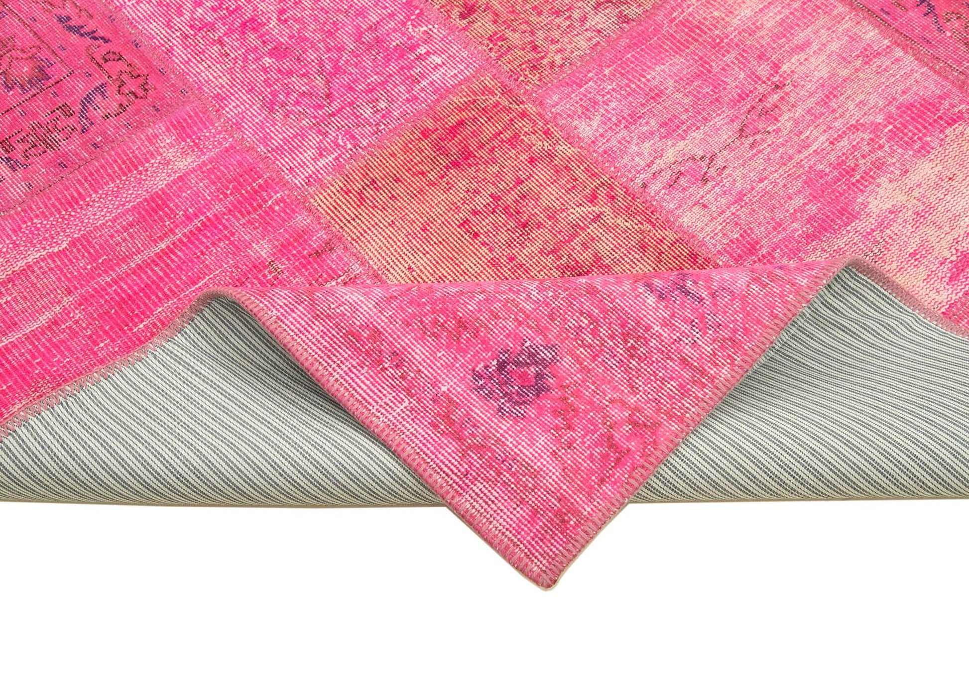 Kırk Yama Pembe Patchwork Pamuk Yün El Dokuma Halısı 203x300 Agacan