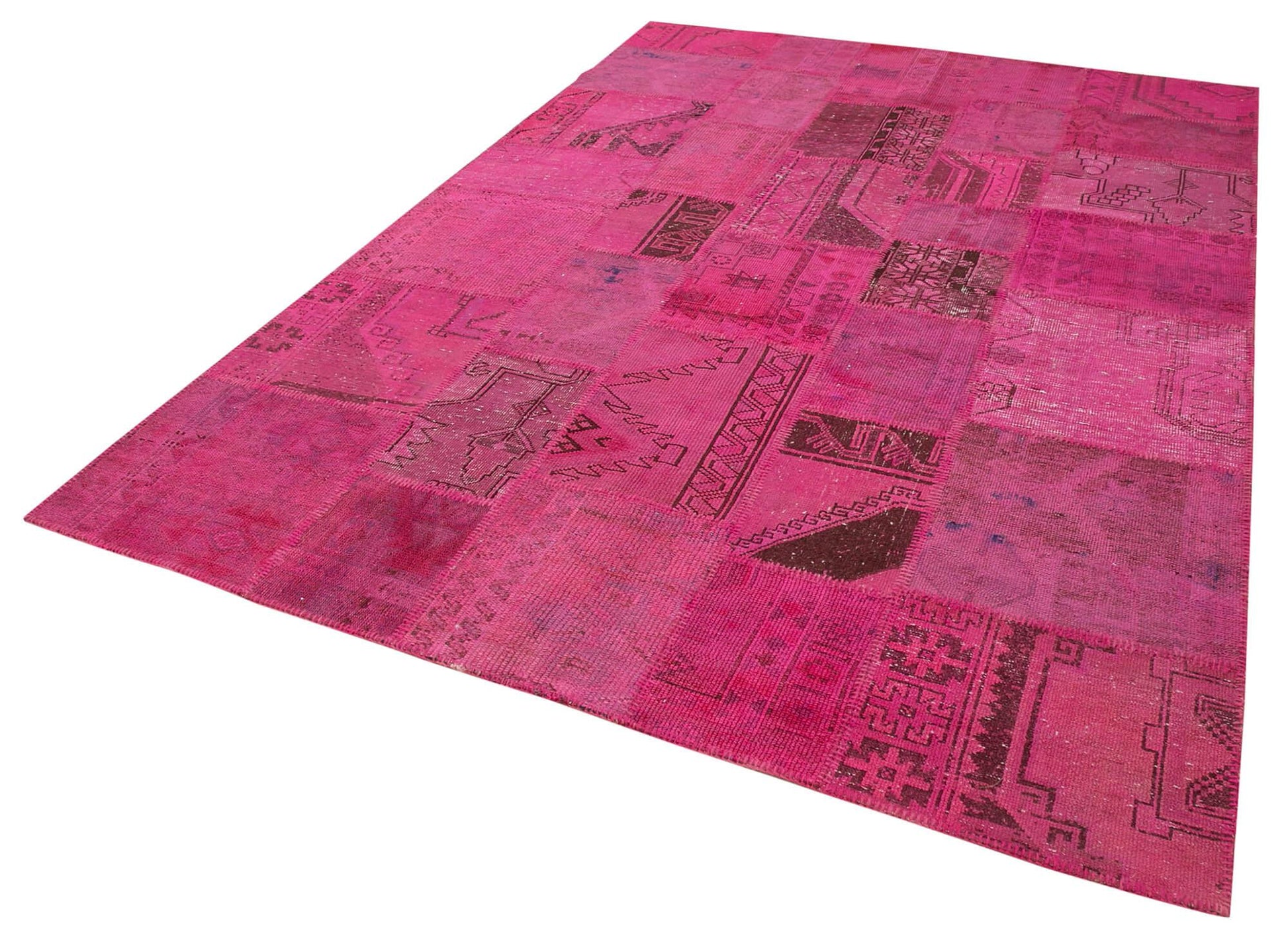 Kırk Yama Pembe Patchwork Pamuk Yün El Dokuma Halısı 207x299 Agacan