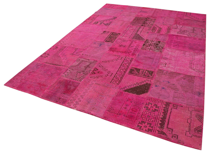 Kırk Yama Pembe Patchwork Pamuk Yün El Dokuma Halısı 207x299 Agacan