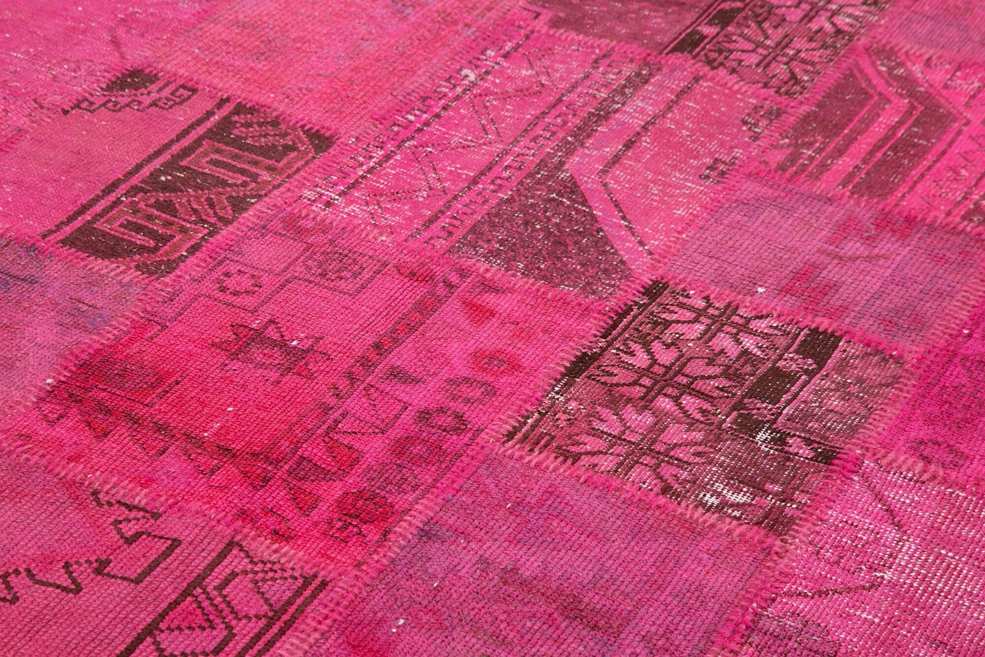 Kırk Yama Pembe Patchwork Pamuk Yün El Dokuma Halısı 207x299 Agacan